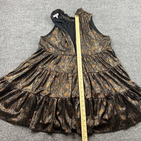 TCEC Metallic Snakeskin Print Tiered Swing Dress Sleeveless Mock Neck L - Picture 4 of 7